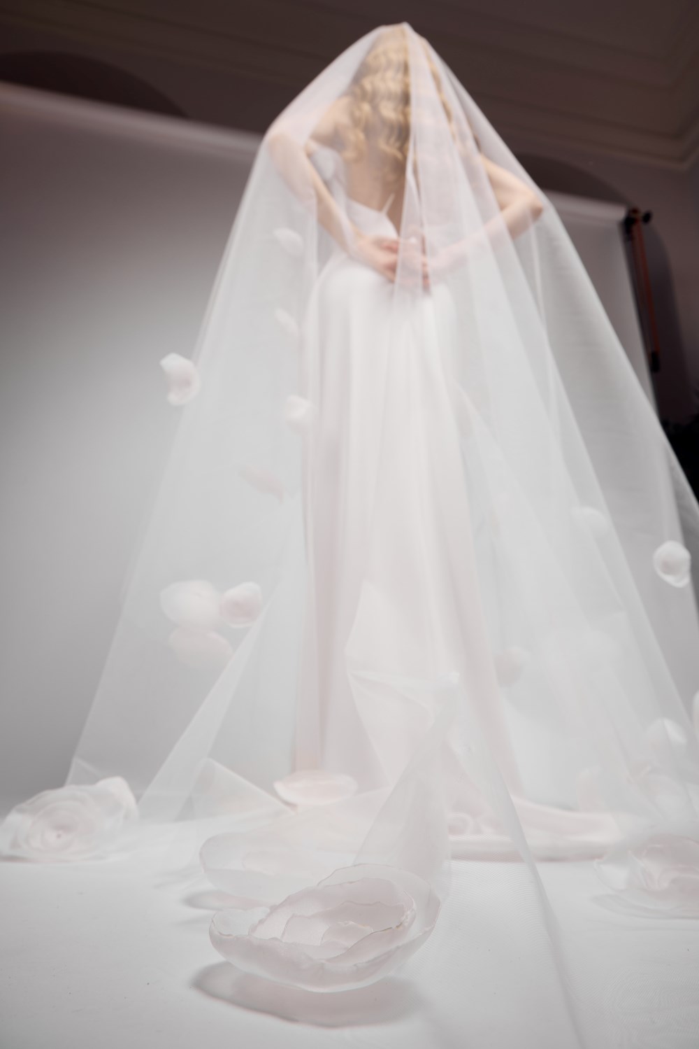 Long Tulle Veil with 3D Floral Decorations