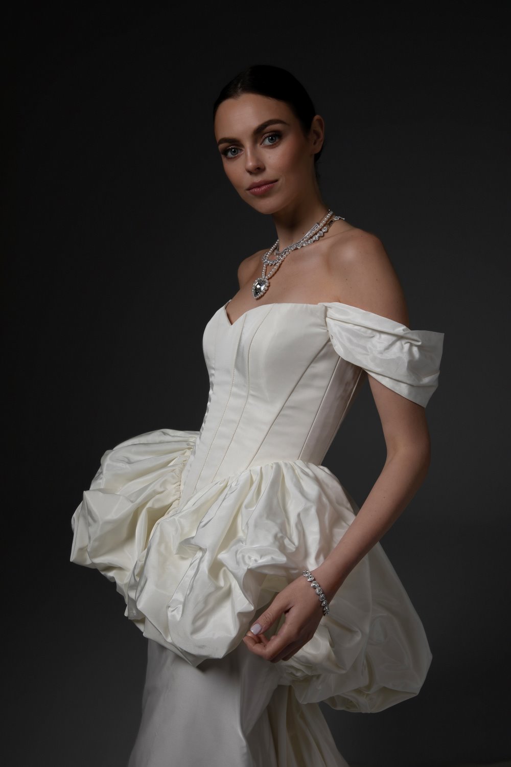 Short Corset Wedding Dress with a Detachable Long Skirt