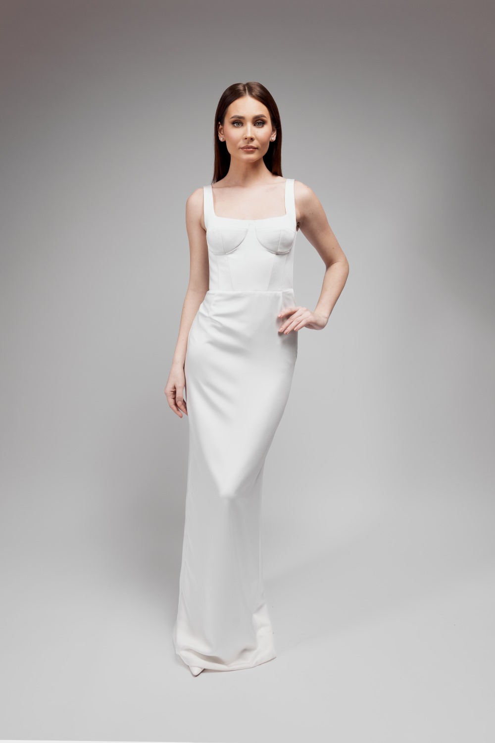 Minimalist Wedding Dress with Corset and Detachable Sleeves 2025