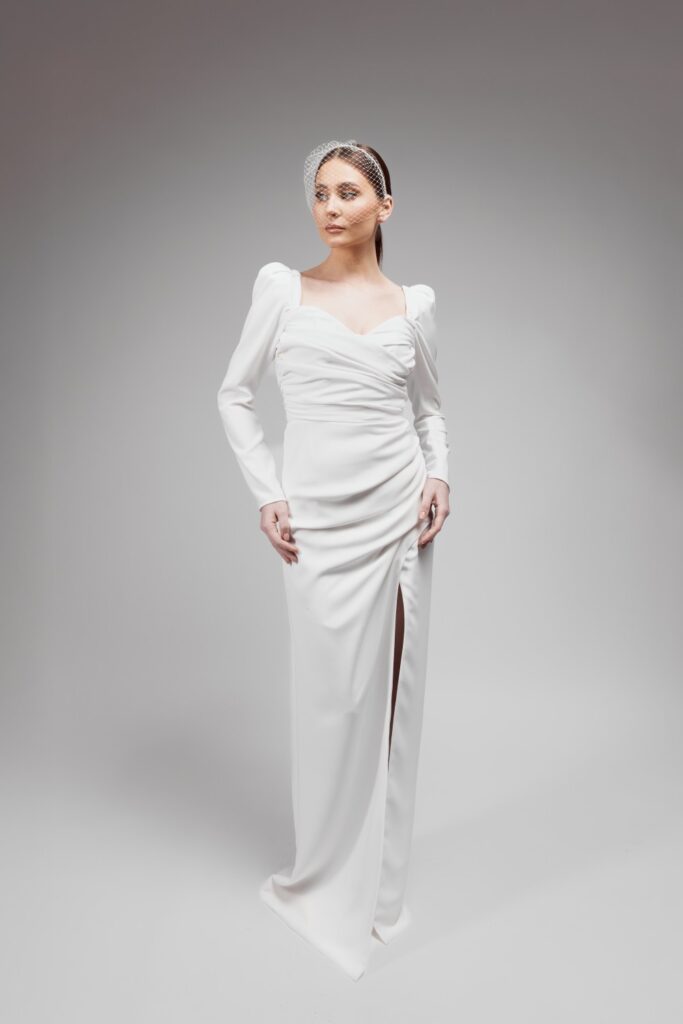 Modern Wedding Dress with Ruffles and Long Sleeves 2025