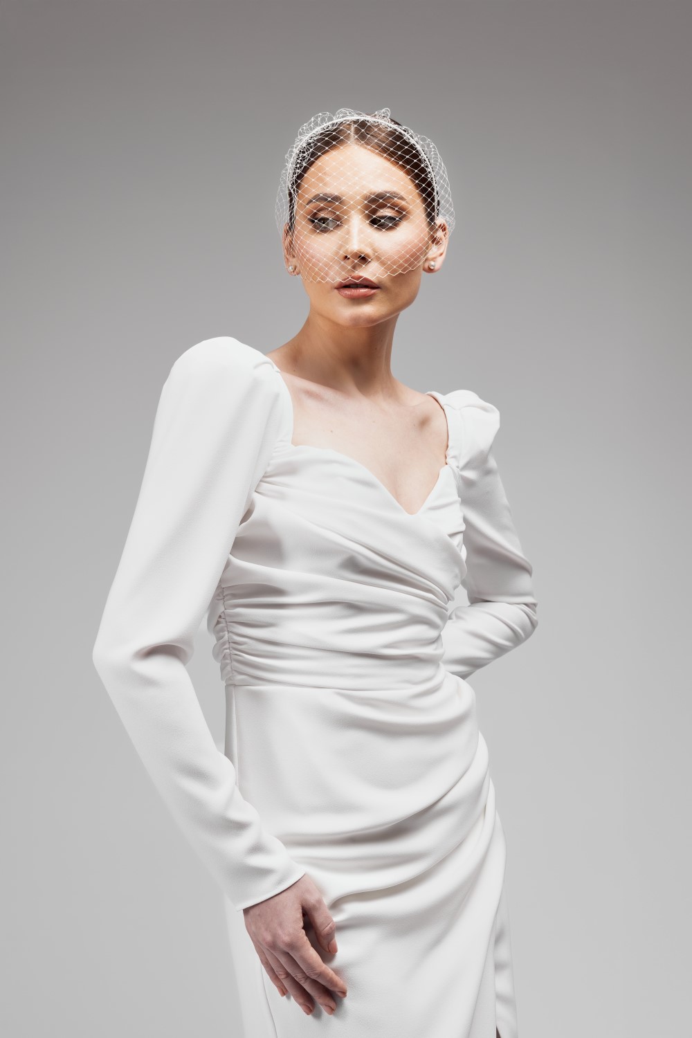 Modern Wedding Dress with Ruffles and Long Sleeves 2025