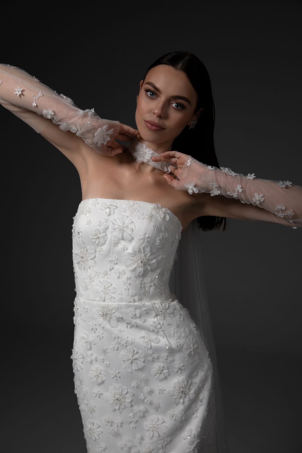 Romantic Wedding Dress Adorned with Flowers