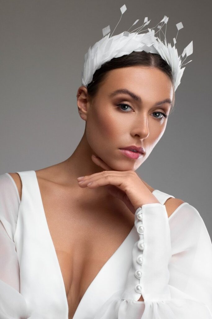 White Hairband Decorated With Feathers