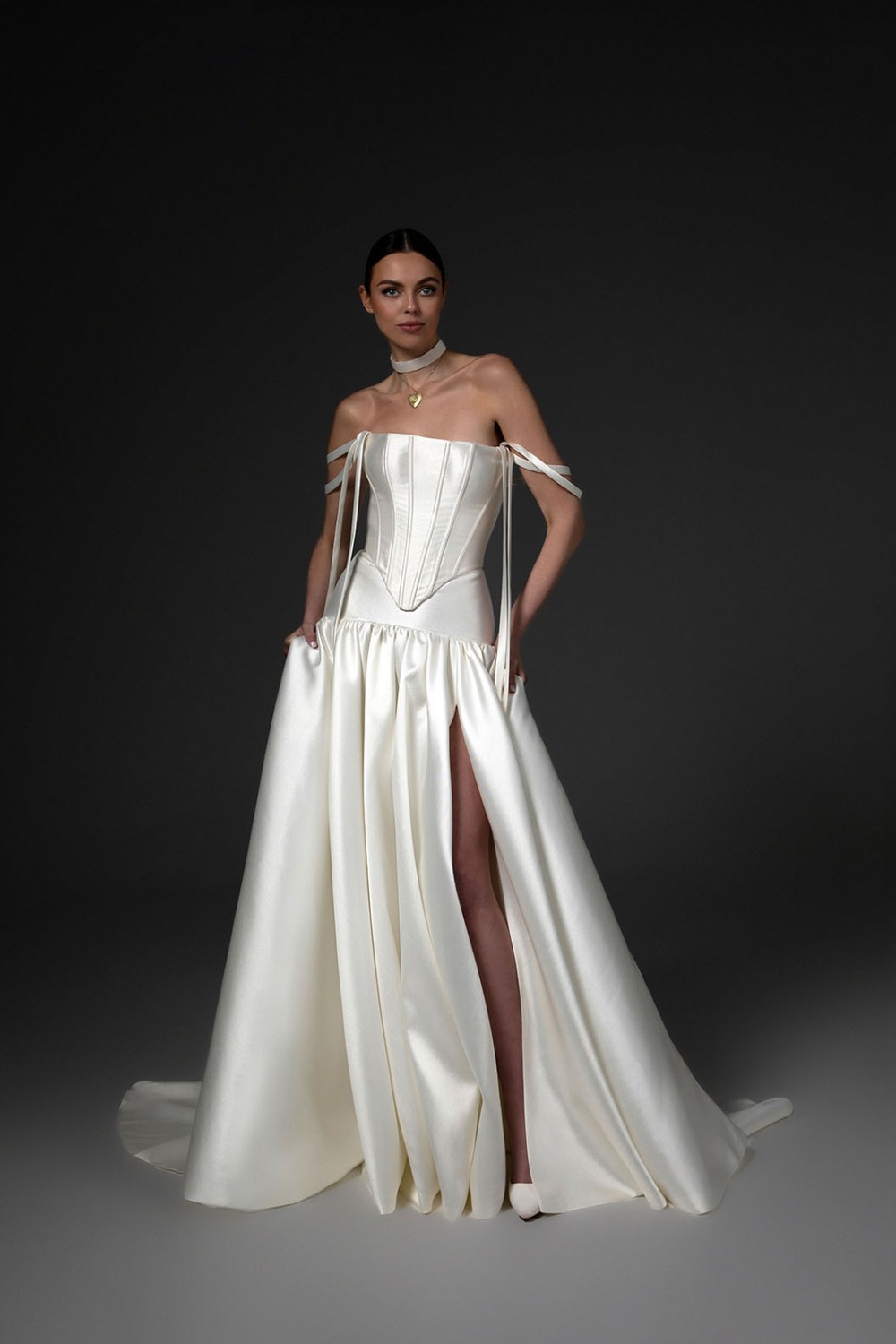 Luxury Wedding Dress with a Corset and a Flowing Train