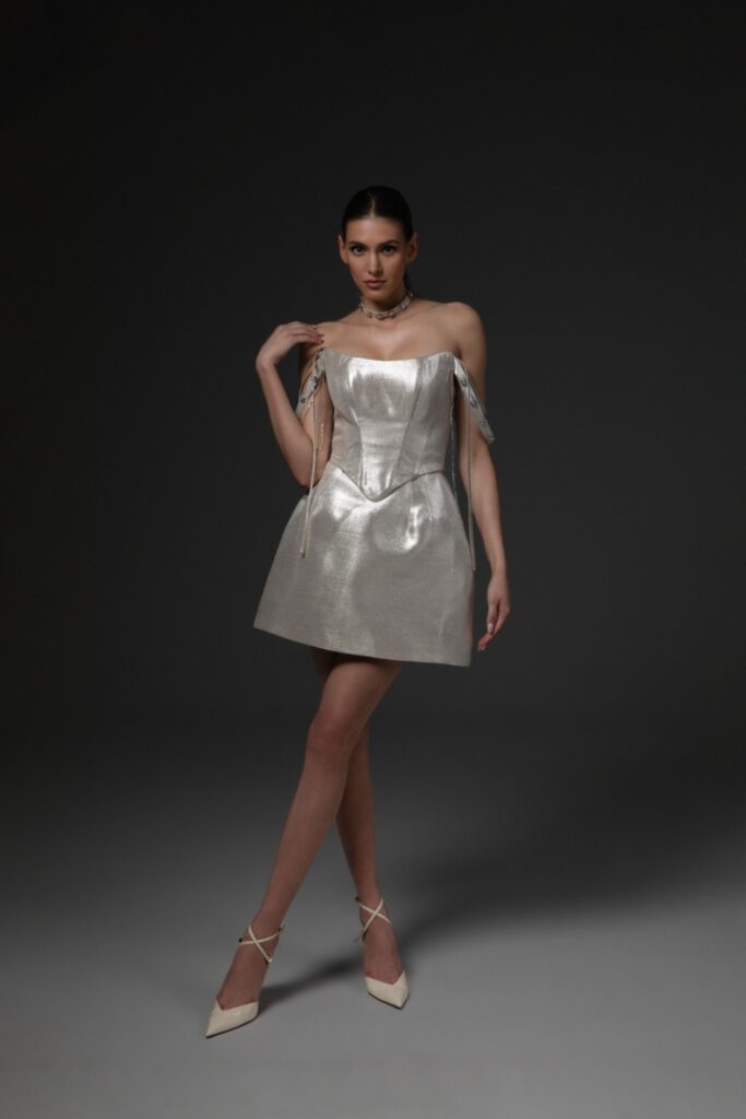 Short Silver Corset Wedding Dress